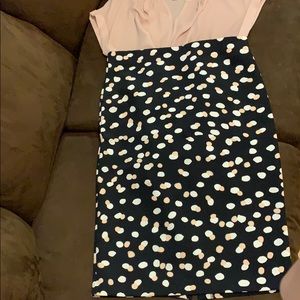 Black with white and peach polka dots pencil skirt
